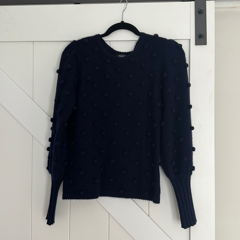 Aqua Cashmere Sweater, Navy. Purchased at Bloomingdale's. Size M. Never worn.